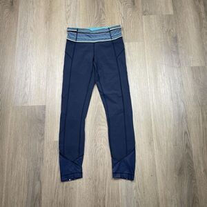 Lululemon Pants Womens 2 Blue Green Reflective Run Inspire Crop Activewear Gym